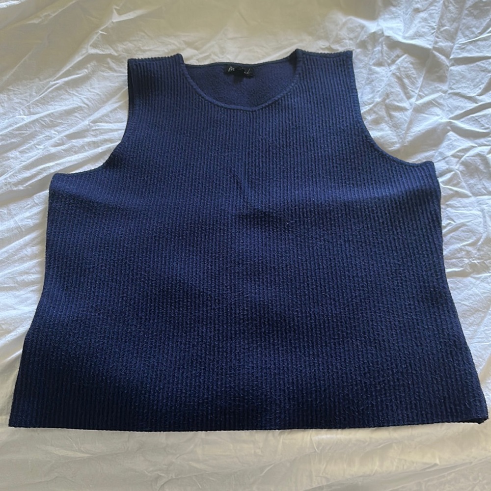 Marled Navy Ribbed Knit Crop Tank